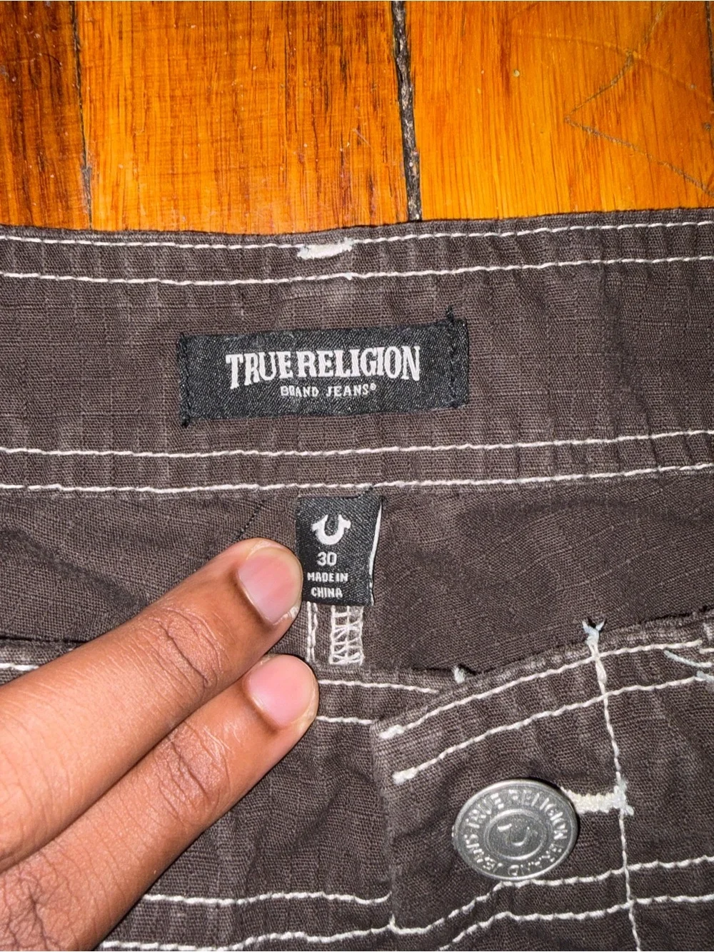 True Religion Black Cargo Pants with White Contrast Stitching